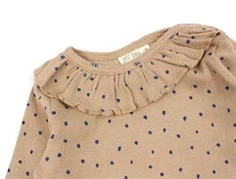 Petit Piao café rose/denim blue frill dot kjole modal